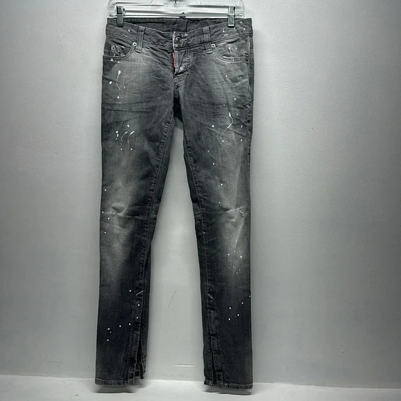 Dsquared Jeans Denim Ankle Zip Pants Paint Splattered Light Grey Size 40 / US 4 - Picture 1 of 16